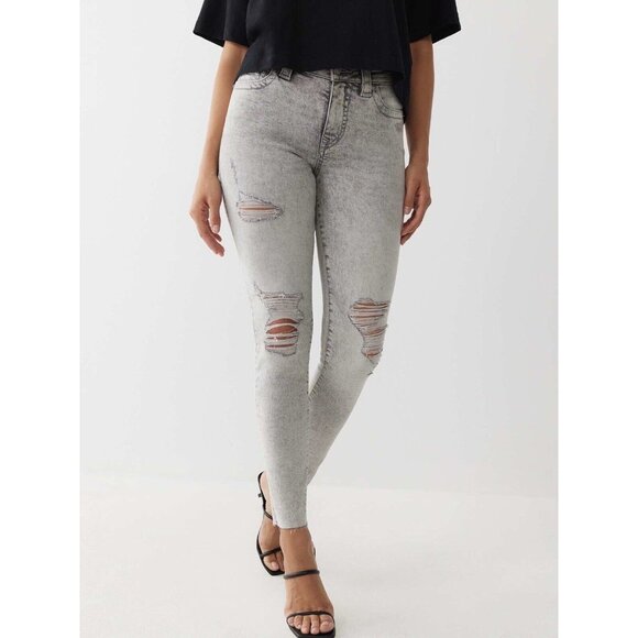 True Religion‎ Women's Jennie Mid Rise Super Skinny Jeans Size 28 Distressed - Picture 1 of 10